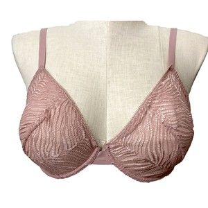 Victoria's Secret Lightly Lined Demi Bra 36DD Pink Lace Sheer Underwire Bralette